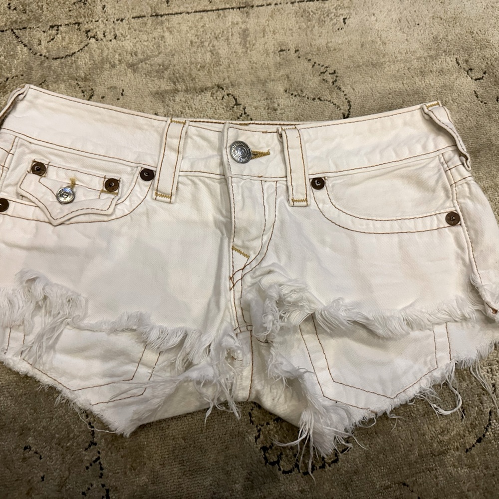 True Religion white cut off shorts